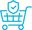 Shopping cart with shield checkmark icon